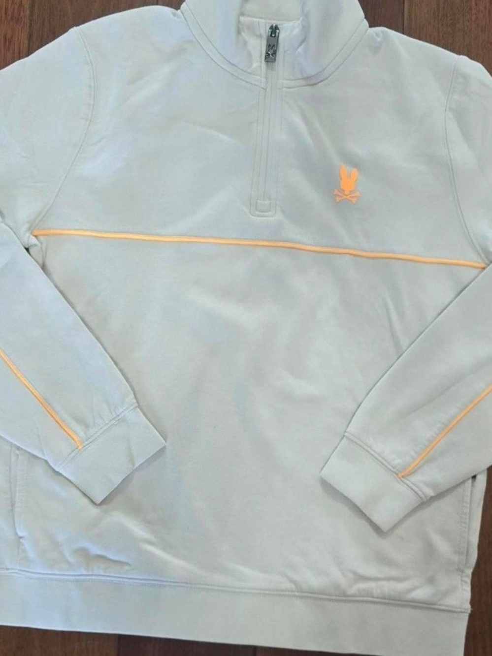 Psycho Bunny Light Gray Pullover with Orange Trim